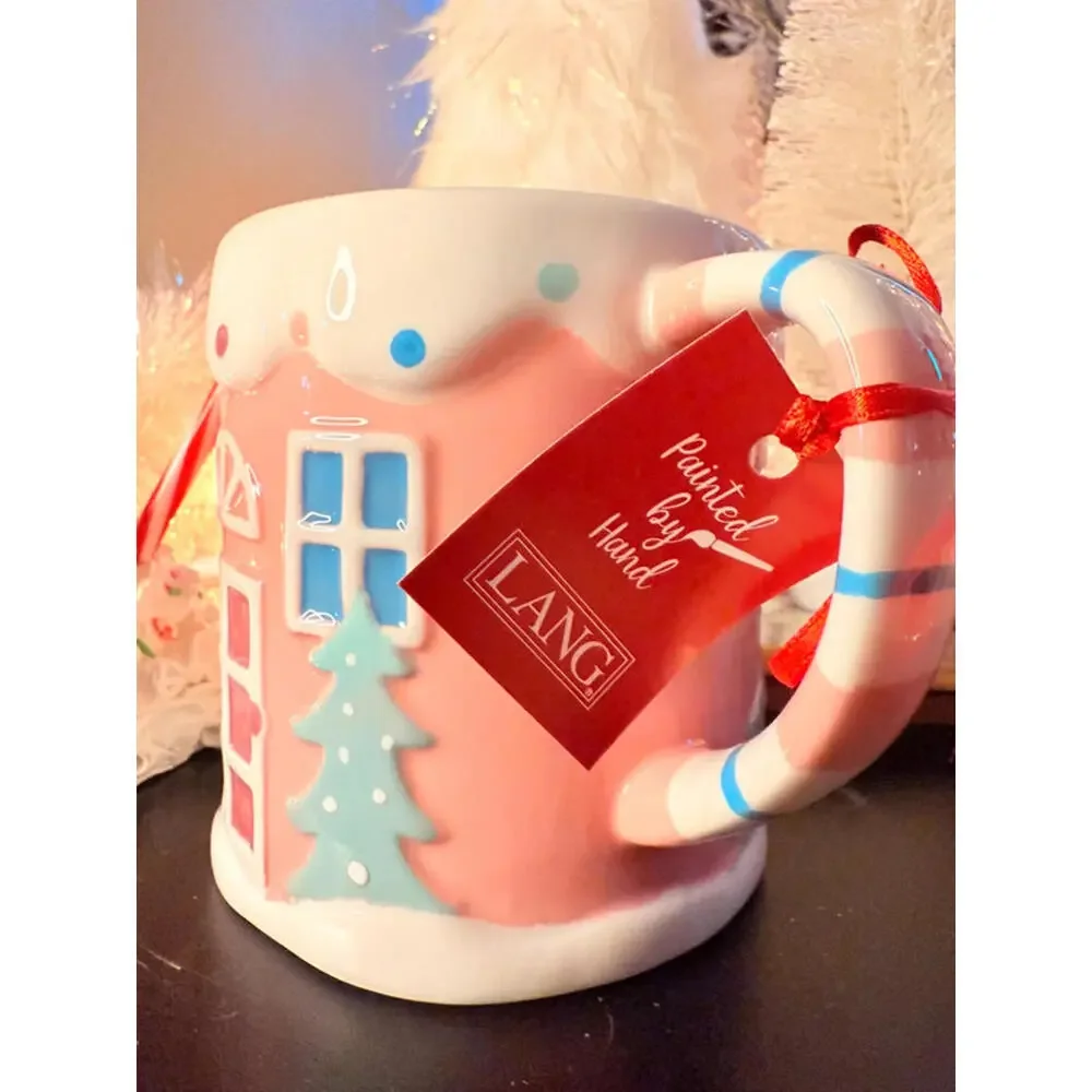LANG Pink Gingerbread House Mug w Whipped Cream Topper Christmas NWT